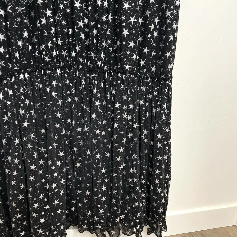 Cosmic Aura Star Silver Foil Mesh Tiered Maxi Dress Womens Plus 4X Whimsigoth 4 - Picture 6 of 11